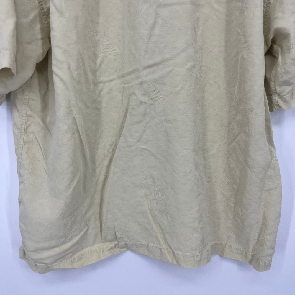 Hilo Hattie Bali Hai Collection Mens XL Silk Jacquard Hawaiian Shirt Cream Tan - Picture 7 of 11